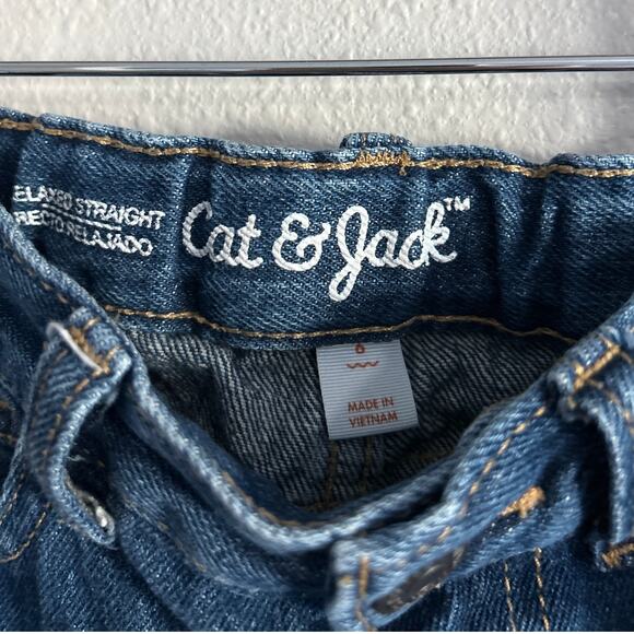 Cat & Jack Boys Relaxed Straight Leg Jeans Adjustable Waist Pants 6 - Picture 2 of 3